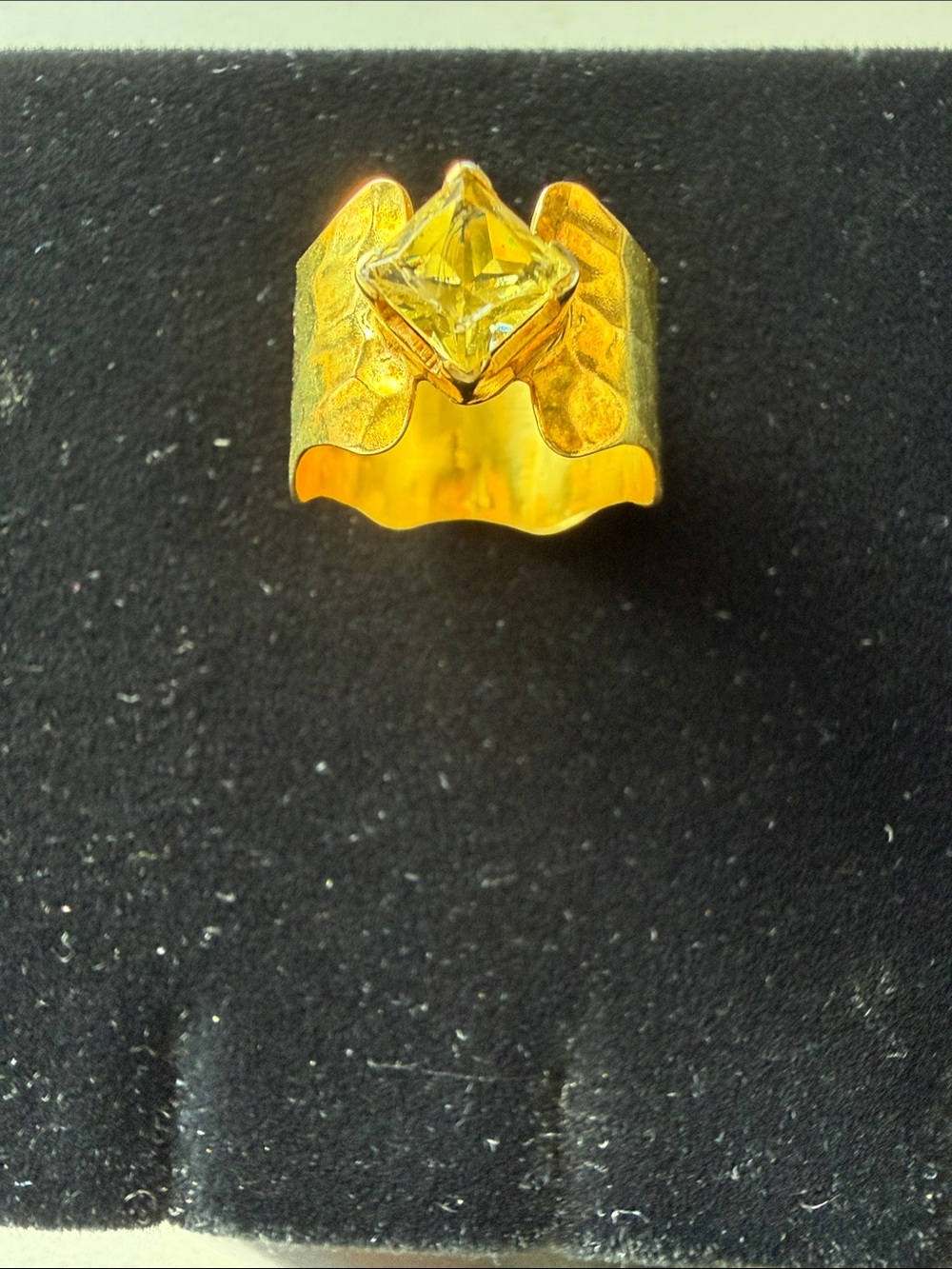 Gold Wide Band Ring with Yellow Gemstone - Picture 2 of 7